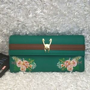 NWT Loungefly Loki helmet embroidered floral wallet